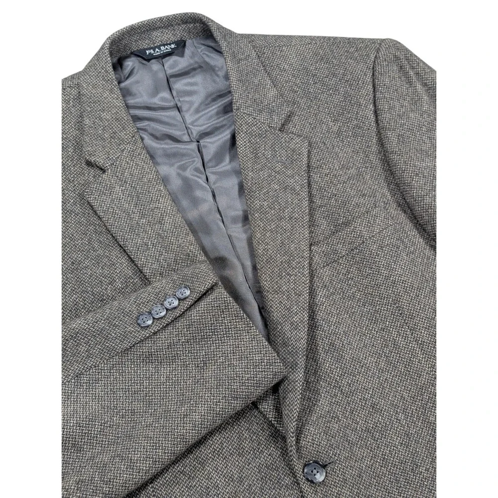 Jos‎ A Bank Blazer Mens Size 44 XL Gray Herringbone 100% Camel Hair Sport Coat